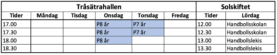 Träningstider externa hallar 2025-2026