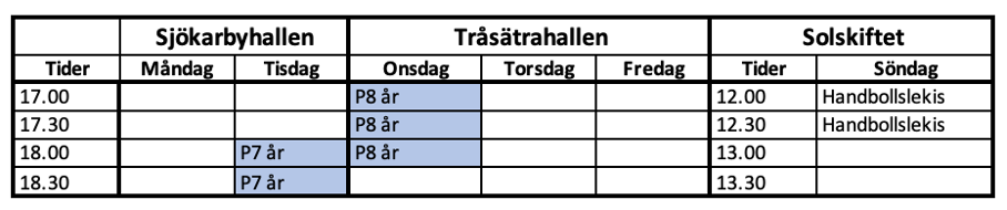 Träningstider externa