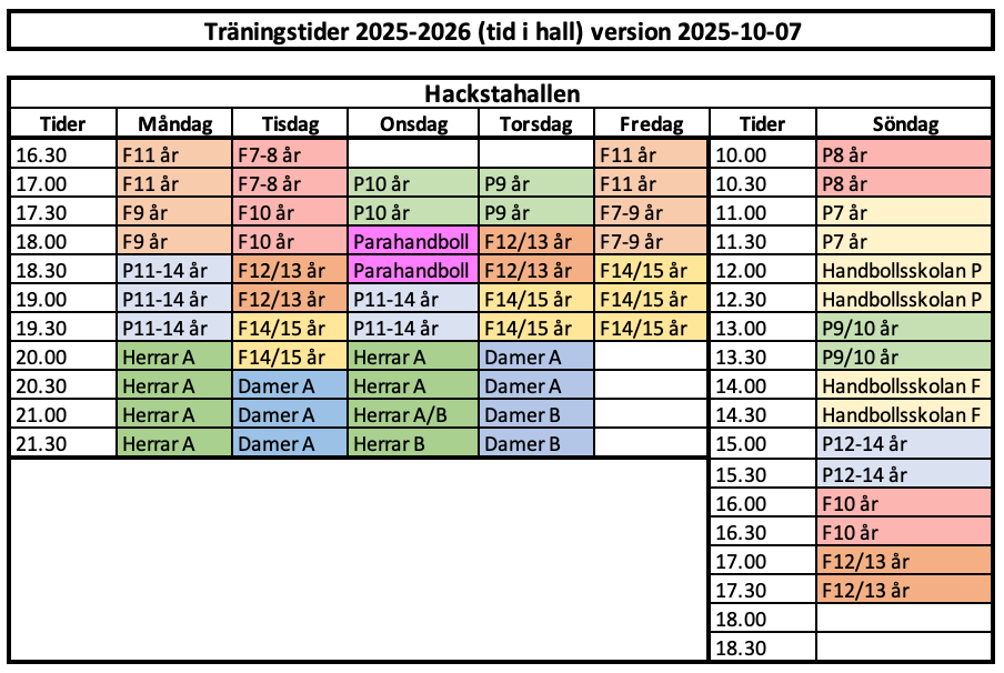 Träningstider
